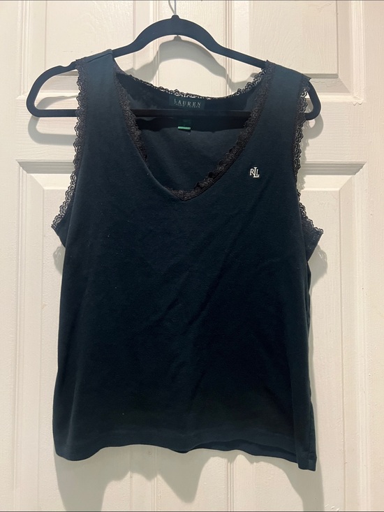 Ralph Lauren Tops - Ralph Lauren Black Lace-Trim V-Neck Tank